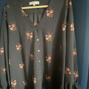 Floral long sleeve button front blouse from the loft